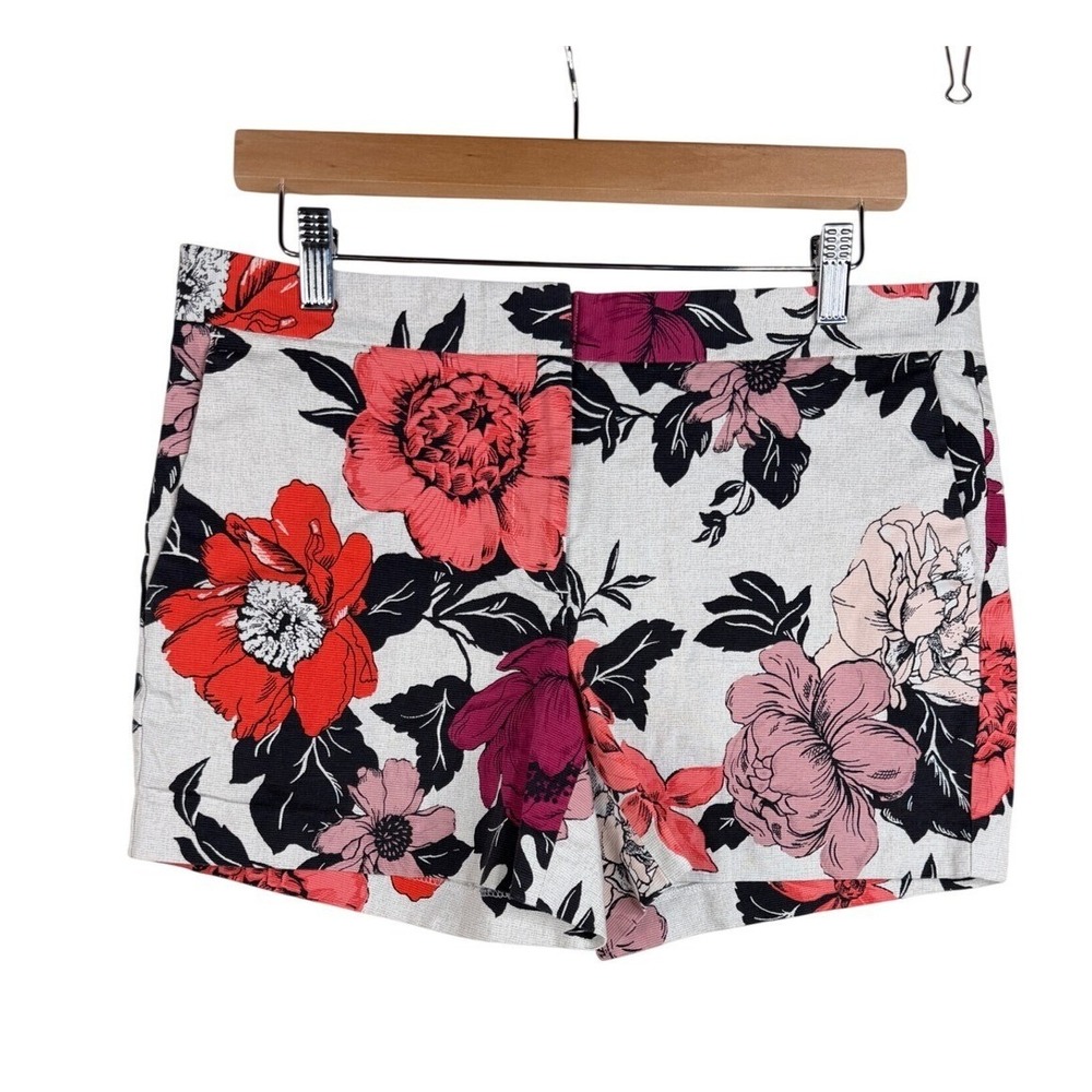 Ann Taylor Womens Floral Pattern Devin City Chino Short Sz 8 Coral Pink, White